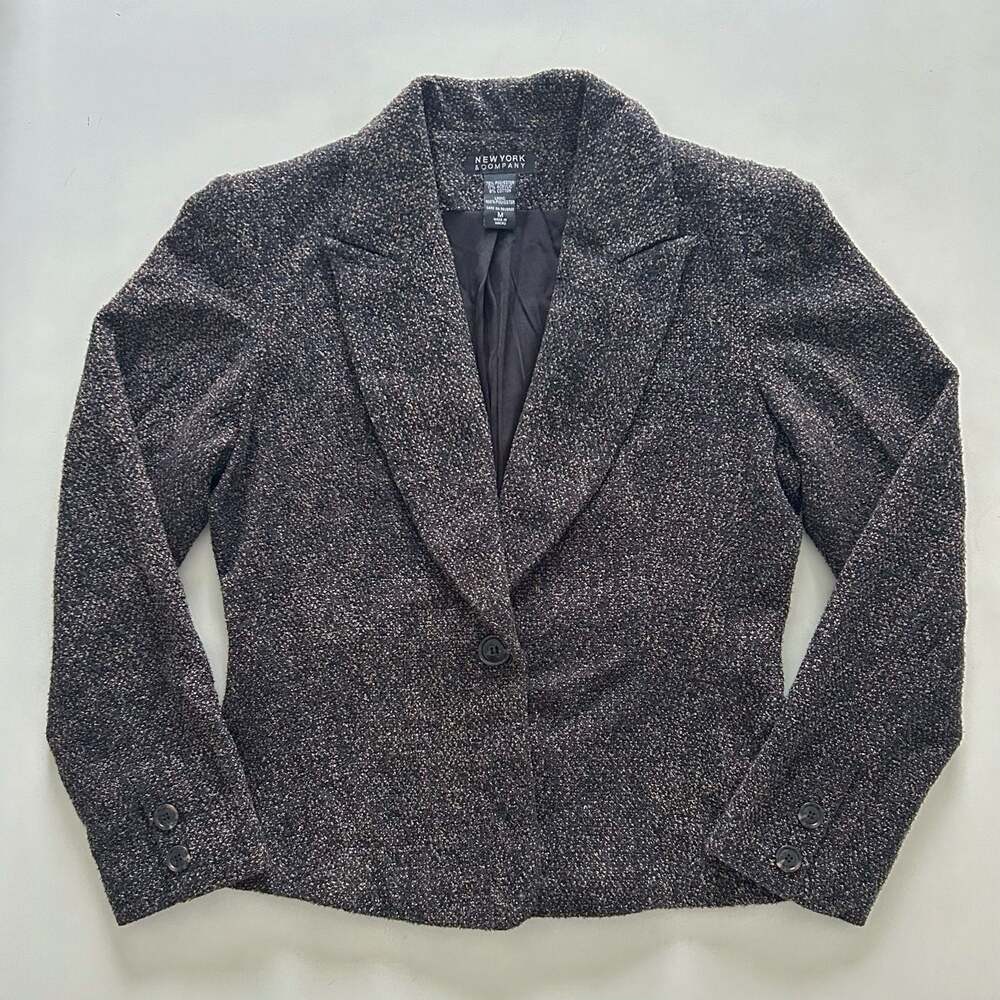 New York & Company Tweed Blazer Brown Textured One Button Women’s M